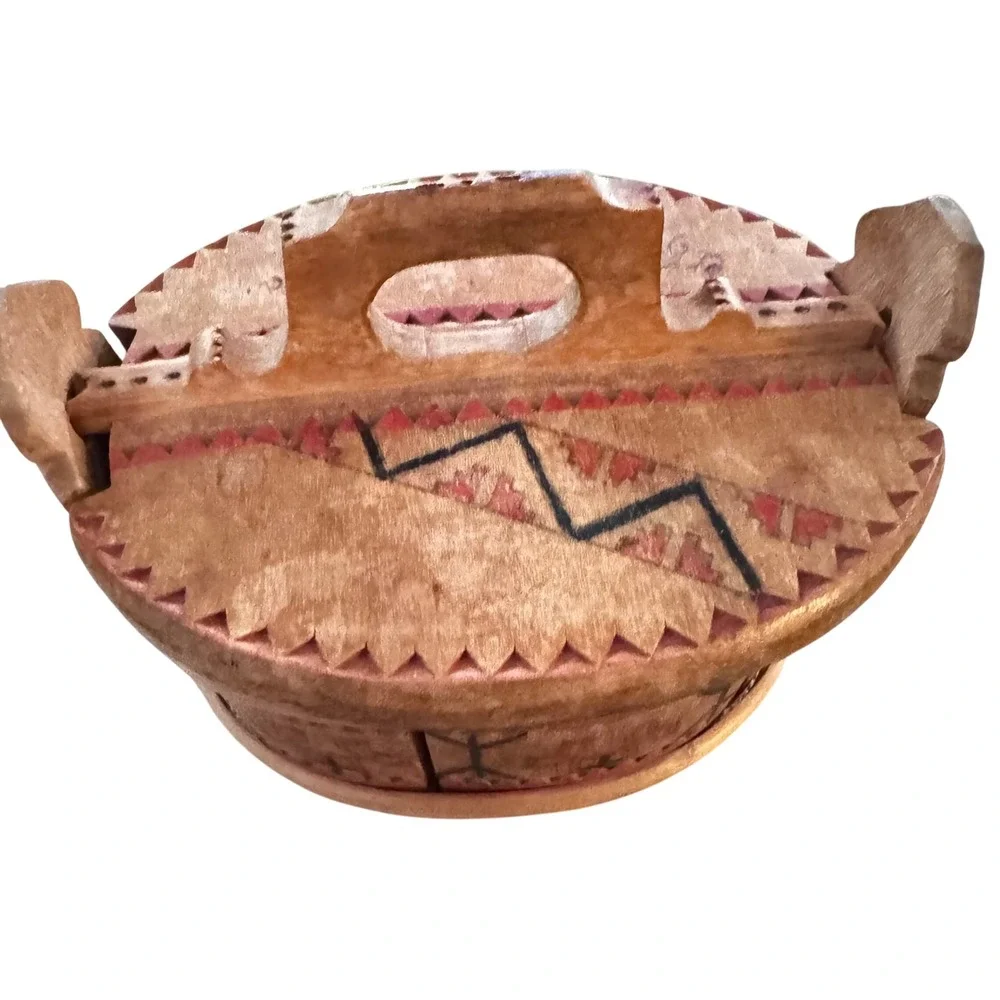 Vintage Hand Carved‎ Wooden Tine Box Folk Art Norwegian Style Painted Small
